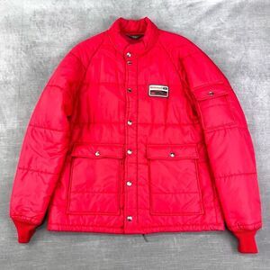 VTG 70s Ford Motorcraft Puffer Jacket Mens 40/M Red Racing Snap Up Dunbrooke USA